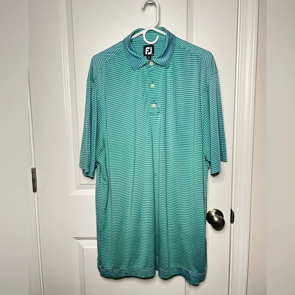 FootJoy‎ Men's Short Sleeve Polo Golf Shirt Large Green & White Striped